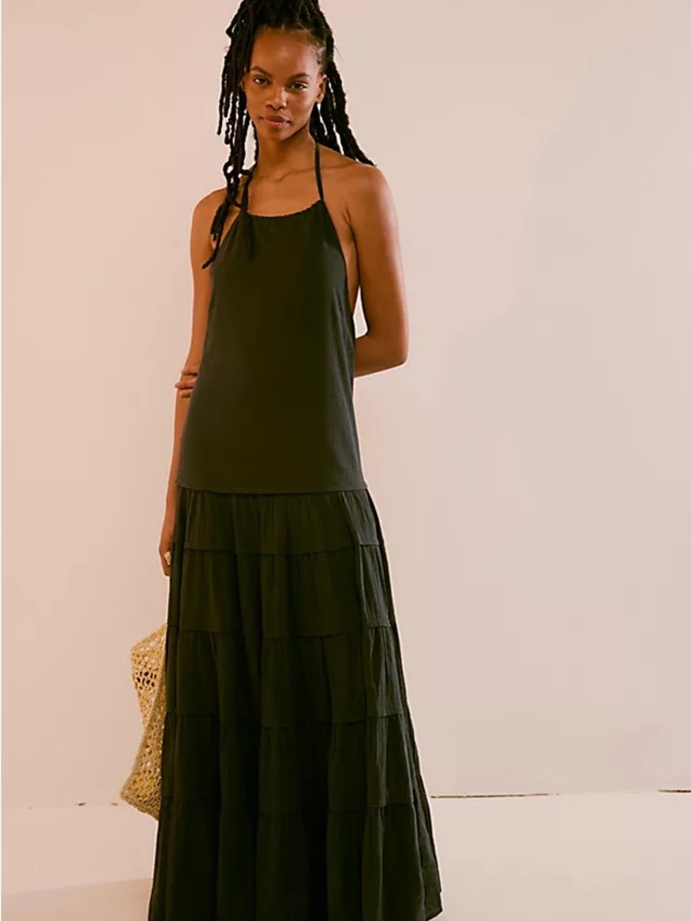 Free People - Women's Black Tiered Halter Maxi Dress